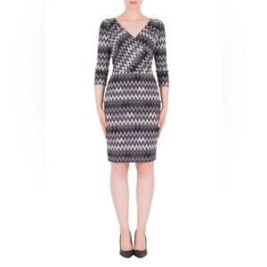 Joseph Ribkoff Black White Colorblock Stretch Zig-Zag Chevron Dress